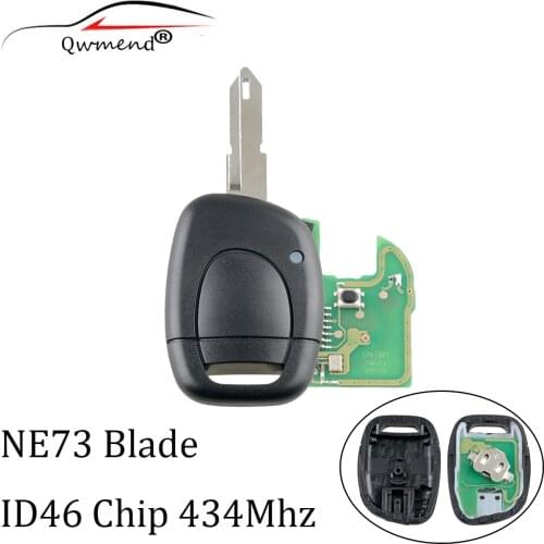 1 Button 433Mhz Remote key For Renault Twingo Clio Master KANGO Transponder Chip PCF7946 NE73 Blade