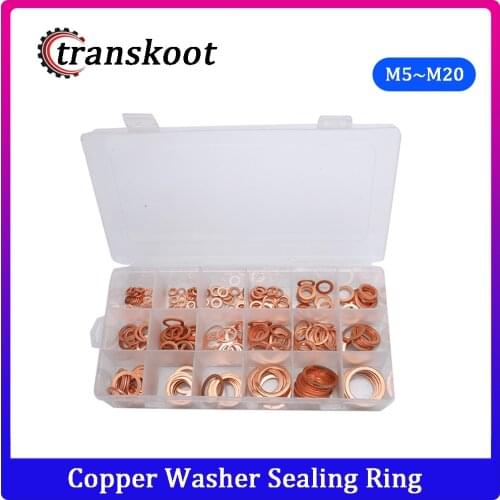 280pcs/set Assortment Red Solid Copper Washer Sealing Ring Copper Gasket Set with Case 12 Sizes