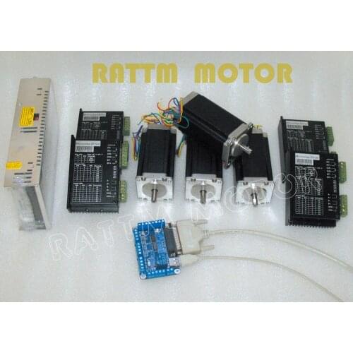 4 Axis CNC controller kit 4PCS Nema23 stepper motor 112m 425oz-in 3A Dual shaft & FMD2740C driver 4A,50V & 5 Axis CNC board