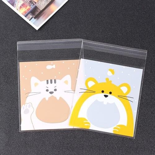 500PCS Cute Animals Cellophane Food Bags With Self Adhesive Cookie Bags Plastic Christmas Decoration Candy OPP Packing Bag 10x10