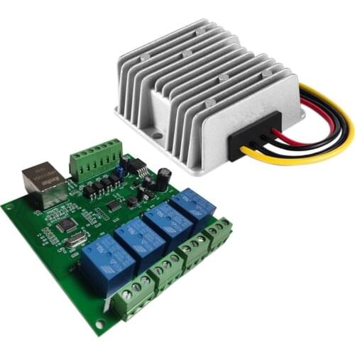 AU42 -LAN Ethernet RJ45 TCP/IP WEB Remote Control Board with 12V TO 19V 5A 95W Step Up Boost DC DC Converter