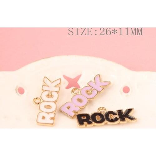 Free Shipping Enamel Alloy Jewelry Charms Fashion Initial Letters ROCK Charm Pendant Fit DIY Bracelet Necklace Keyring Bow Decor