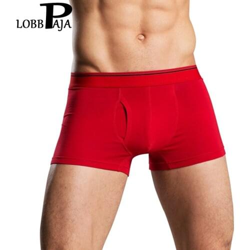 LOBBPAJA Brand Lot 5 pcs Men Underwear Solid Cotton Spandex Open U Convex Design Boxers Male Shorts Underpants
