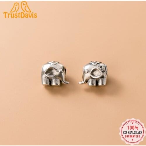 TrustDavis Fashion Real 925 Sterling Silver Animal Elephant Beads Charms For Bracelet Necklace DIY Accessories Jewelry DZ487