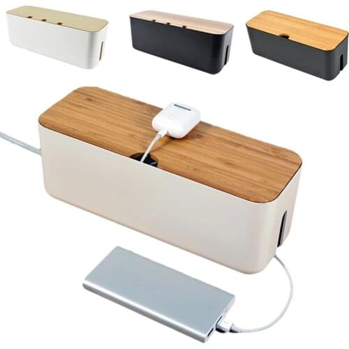 Cable Organizer Wooden Power Strip Storage Box Charger Socket Management Box Holder Dustproof Cover Network Line Storage Bin