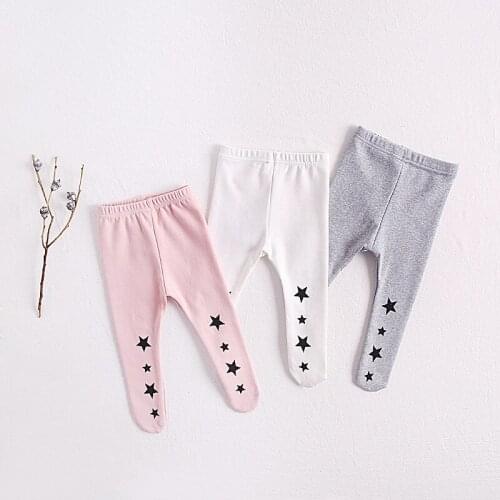 Baby Girl Full Length High Elastic Sweet Style Solid Color 5 Stars Design Casual Leggings Cotton PP Leggings