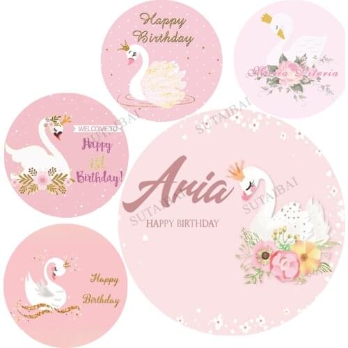 Photography Background Custom Swan Princess Pink Party Background High Quality Computer Print Girl Baby Birthday Backdrop Banner