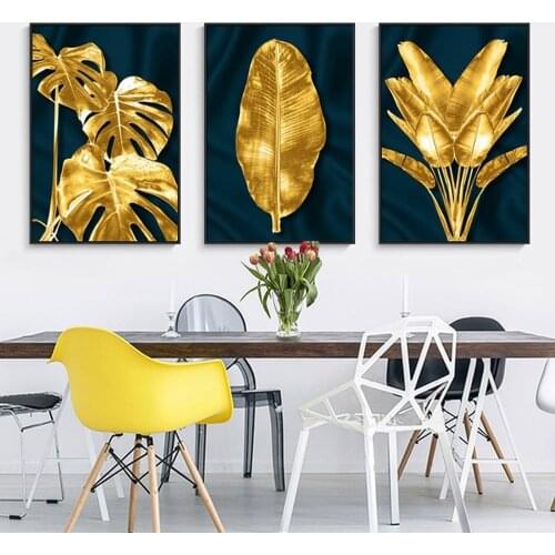 Golden Leaf Canvas Painting Modern Simple Plant Wall Art Pictures Home Decor Aesthetic Living Room Decoration Posters Mural