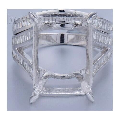 Classic Unique Jewelry Emerald Cut 10x14mm Semi mount In Solid 14Kt White Gold Ring WU239