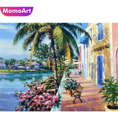 MomoArt New Arrival Diamond Embroidery Tree 5D DIY Diamond Painting Seaside Landscape Diamond Mosaic Full Layout Wall Decoration