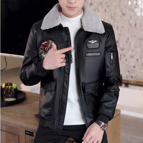 Young and Middle-aged Leather Jacket Mens Jacket Mens Motorcycle PU Leather Jacket Loose Lapel PU Fur One with Cotton Jacket