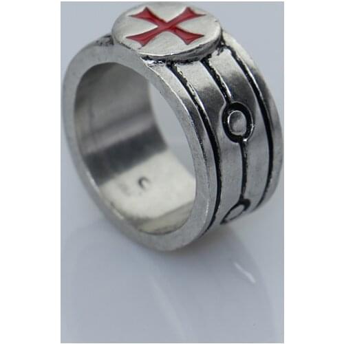 DCARZZ Hot Red Enamel Ring Gamer Knights Templar Engagement Ring Stainless Steel Cross Assassin Rings Men Jewelry Gift