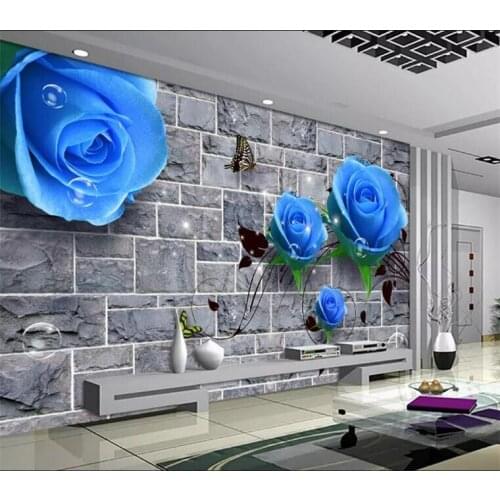 3D Blue Rose Mural Photo Wallpapers for Living Room TV Backsplash Wall Decor Large Size Murals Brick Wallpaper 3d Contact Paper