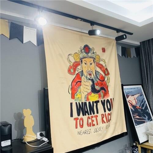 Wall Hanging Hippie Witchcraft Tapiz Psychedelic Chinese God of Wealth Print Tapisserie Beach Towel Lucky Home Decor