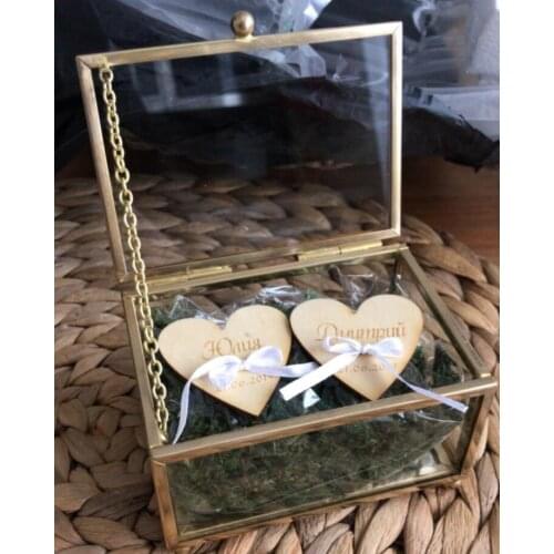 New Personalized Wedding Glass Ring Box Hexagon Box Stained Glass Ring Pillow Wedding Copper Ring Box