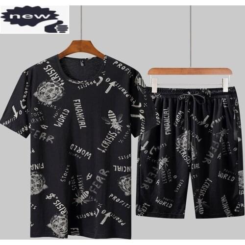 Summer 2021 New Men Harajuku Printed Two Piece Set Casual Shorts Outside Jogging Tracksuit Plus Size 9XL Gym Suit Streetwear