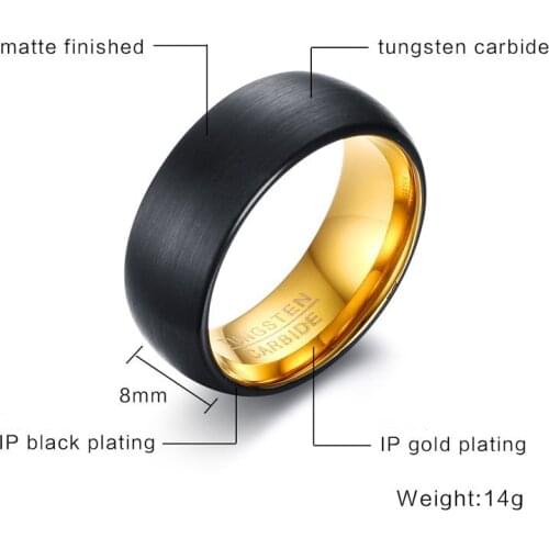 New 8MM Tungsten Steel Brushed Ring Black + Gold Fashionable Mens Jewelry Ring Jewelry