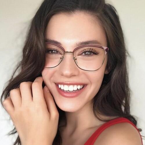 80049 Anti blue Light Cat Eye Metal Glasses Frame Spring Leg Optical Fashion Computer Eyeglasses for Men Women