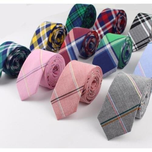 Striped Soft Mens 100% Cotton Necktie Bright Check Artificial Skinny Ties Men business Small Tie Designer Cravat
