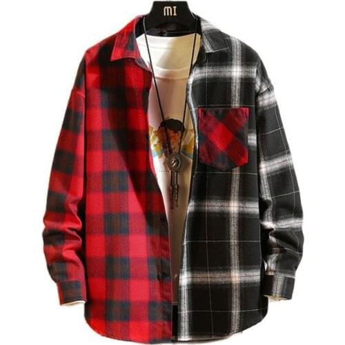 Plaid Casual Shirt Men Autumn Long Sleeve Leisure Cardigan Cotton Patchwork Shirts Vintage Clothing 2021 Fashion Streetwear