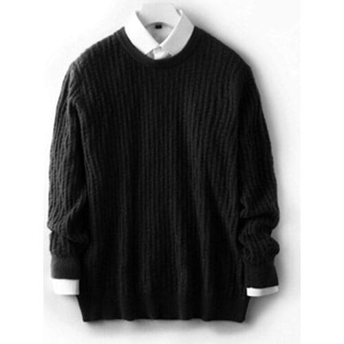 New arrival pure cashmere solid knit men fashion Oneck loose thick pullover sweater black 9color S-3XL