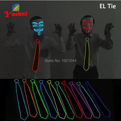 10Color Available 20pieces New Prom Necktie EL Wire Glowing Tie Night Club Glow Party Decoration Cosplay Tie