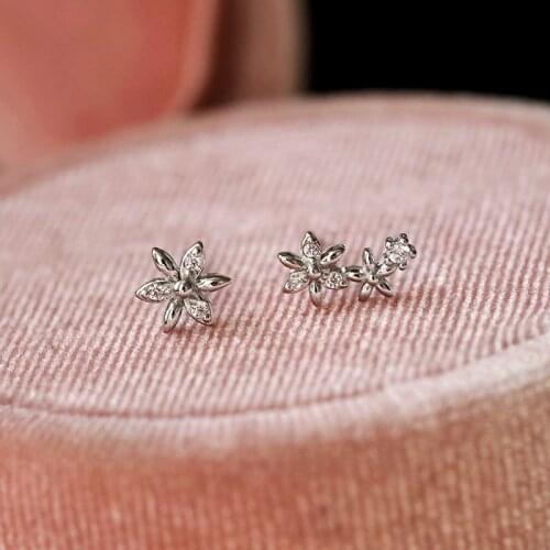Luxury Crystal Zircon Stone Wedding Earrings Female Small Flower Stud Earrings Real 925 Sterling Silver Gold Earrings For Women