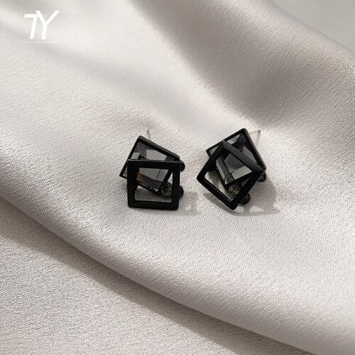 Aurora Black Glass Block Geometric Element Stud Earrings For Woman 2020 New Fashion Korean Jewelry Simple Luxury Girls Earrings