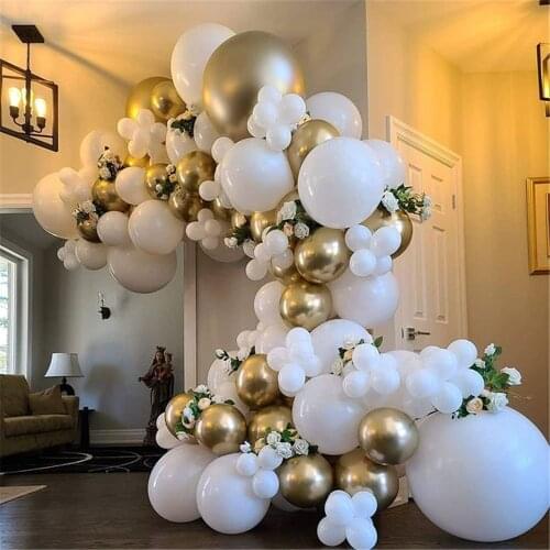 108pcs White Metal Gold Balloons Garland Arch Kit Chrome Large Helium Globos For Baby Shower Birthday Party Wedding Decorations