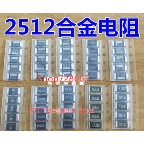 50PCS Alloy resistance 2512 2W R001 R002 R003 R004 R005 R006 R008 R010 R012 R015 R020 R025 R030 R050 1% chip resistors