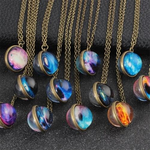 Unique Glass Glow In The Dark Pendant Necklace Jewelry Glass Luminous Universe Galaxy Moon Necklace For Woman Girls Special Gift