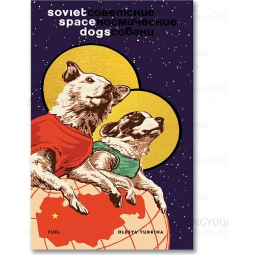 Lovely Soviet Space Dogs Vintage Poster CCCP Astronaut Dog Canvas Painting Wall Art Decoration