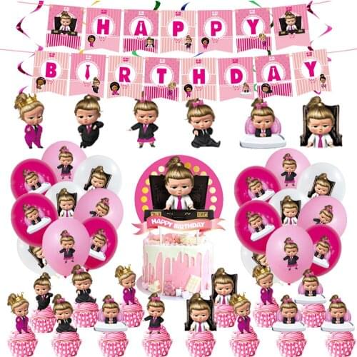 Boss Baby Girl Balloons Cartoon Pink Princess Latex Ballons Cake Topper Baby Shower Happy Birthday Banner Party Decorations Toys