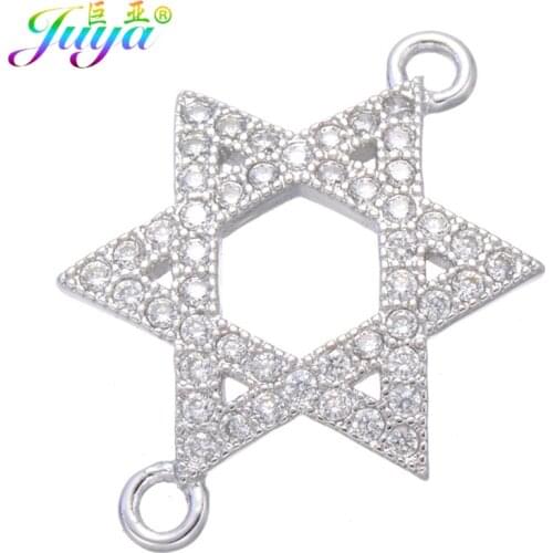 Juya Handcrafted Jewelry Accessories Micro Pave Zircon Charms Star Of David Connectors For DIY Bracelet Necklace Earrings Making