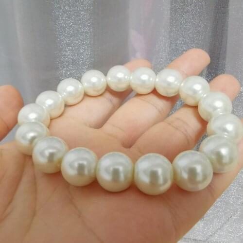 Pearl Bracelets For Women 12mm Simulated Shell Elastic Chain Bracelet Pulseira Femme Wristband Wedding Bridal Jewelry Accesories