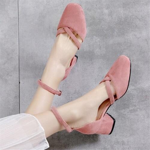 2020 Summer Sandals for women slingback block heel Shoes Pumps ankle strap casual party wedding shoes