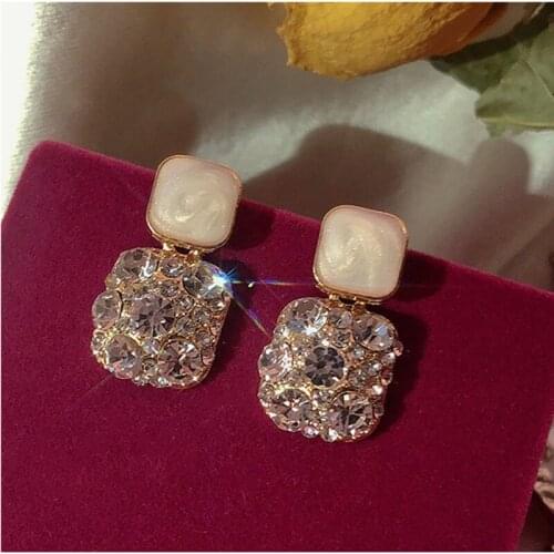 2021 New Super Flash Full Diamond Earrings Trendy Princess Temperament Stud Earrings Sterling Silver Needle For Women Jewelry