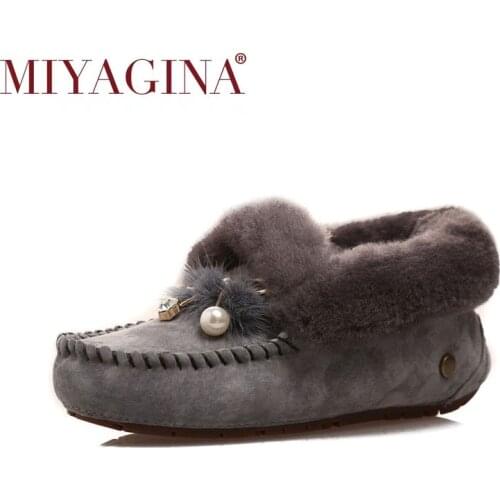 100% Genuine Sheepskin Leather Women Flat Shoes Warm Wool Winter Boots Natural Fur Snow Boots Fashion Women Boots Ankle Shoes