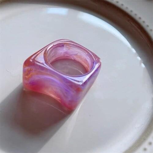 1PC Korea Vintage Transparent Resin Colorful Rings Chic Colorful Acrylic Geometric Irregular Ring For Women Jewelry Trendy Girls