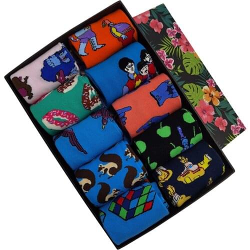 10 Pairs/Pack Men Woman Cartoons Funny Socks Funky Crazy Colorful Cool Novelty Cute Patterned Fun Dress Socks Gift