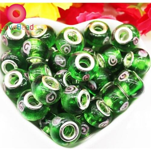 10Pcs Lampwork Glass Flower Murano Large Hole Spacer Beads Fit Pandora Bracelet Snake Chain Pendant Charms DIY Jewelry for Women
