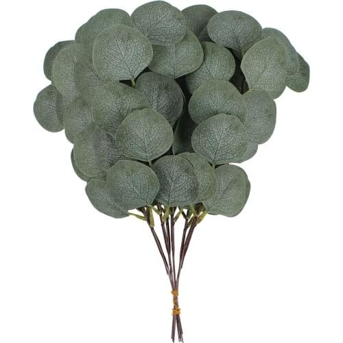 HUADODO 10 Pcs Fake Eucalyptus Leaves Stems Artificial Leaf Plant Artificial flowers Floral Arrange for Home Wedding decoration