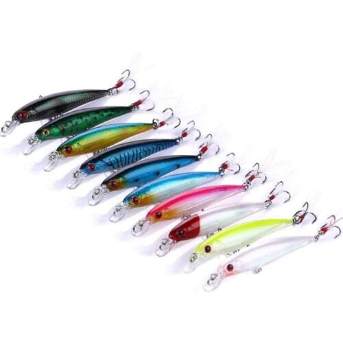 10Pcs Professional Minnow Fishing Lures Feather Hook Wobblers Crankbait Hard Artificial Bait Minnows Bass Pike Bait