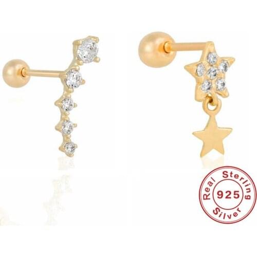 Aide 925 Sterling Silver Shiny Zircon Five-Pointed Star Stud Earrings Cartilage Piercing Earings for Women Fine Jewelry Brincos