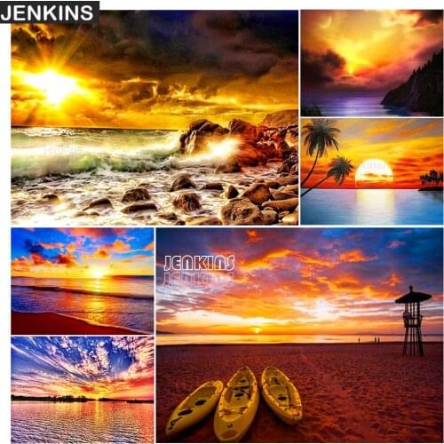 5D DIY Diamond Painting Sunset By The Sea Landscape Suit Cross Stitch Kit Diamond Embroidery Mosaic Picture Home Decoratio Gift