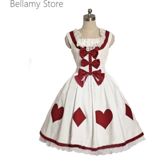 Sweet Lolita White Cotton Square Neck Peach Heart Bow Dress