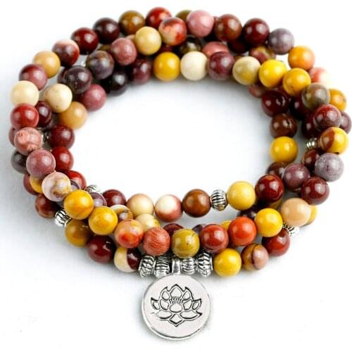 Natural Mookaite Stone 6mm Beads Wrap Bracelet Women Men Handmade 108 Mala Yoga OM Buddha wing Jewelry New Design