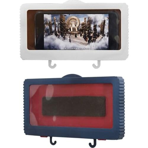 Mobile Phone Holder Box Touch Screen Wall Mounted Punch Free Self-adhesive Bracket Waterproof Shower Watching Phone Storage Case