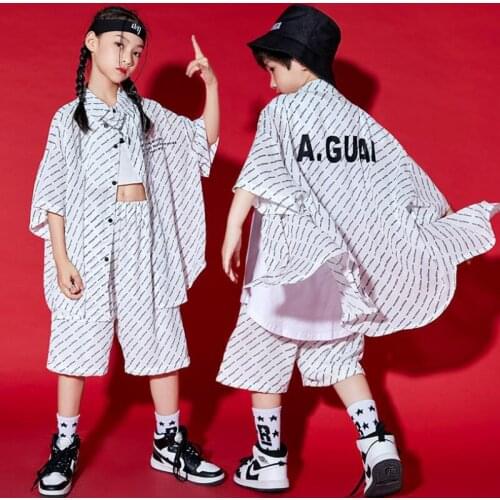 Kids Hip Hop Clothing Print Oversized Harajuku Shirt Top Streetwear Summer Shorts For Girls Boy Stage Jazz Dance Costume Clothes