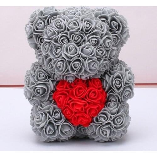 Hot 25cm Artificial Rose Heart Teddy Bear Handmade Bear of Roses For Women Valentines Day Wedding Bithday Gift Drop Shipping